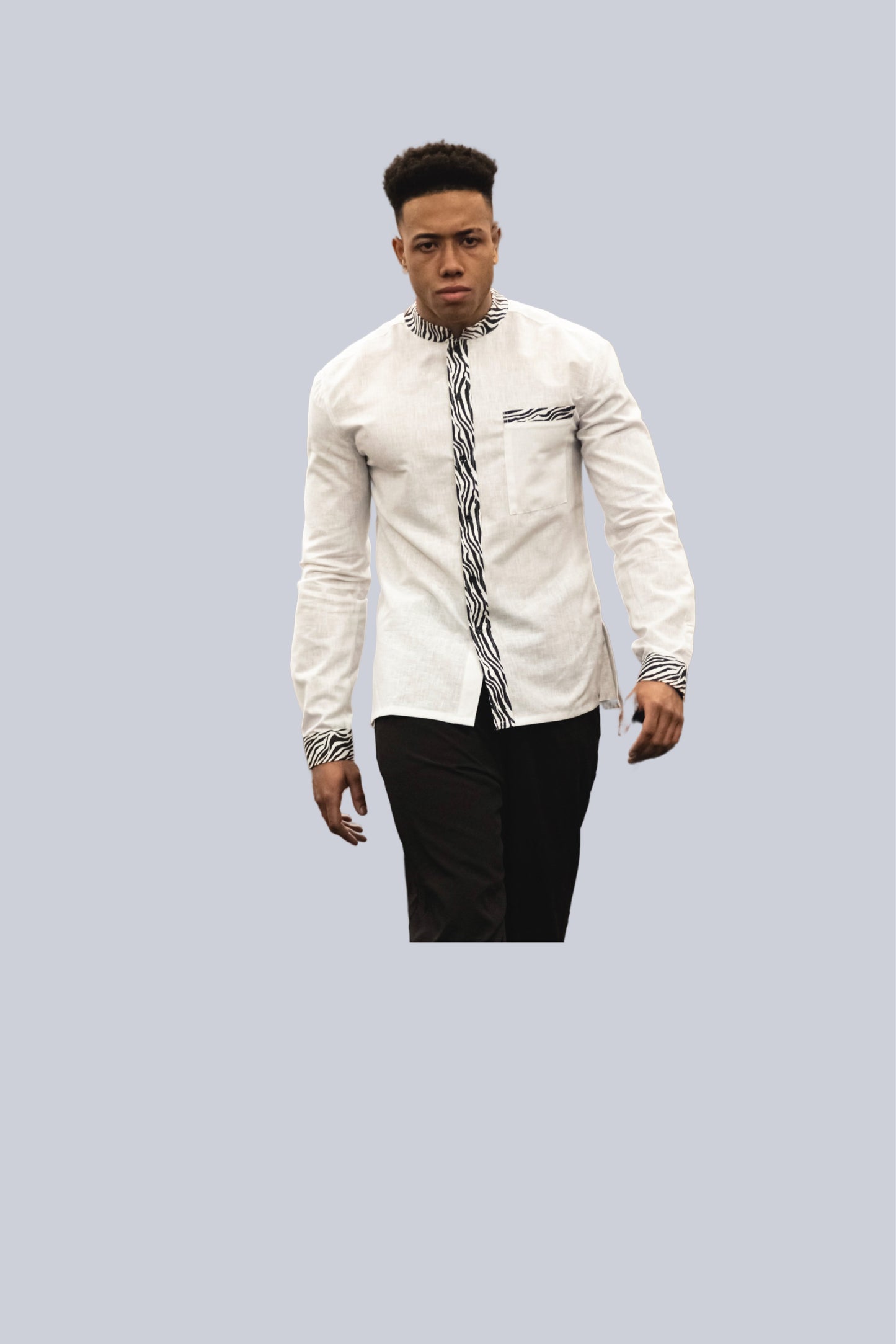 Men Long sleeve linen white & black shirt.