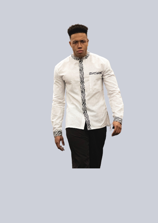 Men Long sleeve linen white & black shirt.